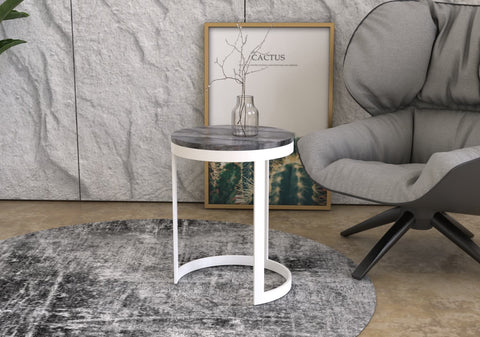 CETO CARVED SIDE TABLE SET - MULTI COLOR MARBLE + IRON STAND