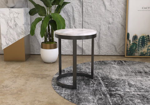 CETO CARVED SIDE TABLE SET - MULTI COLOR MARBLE + IRON STAND