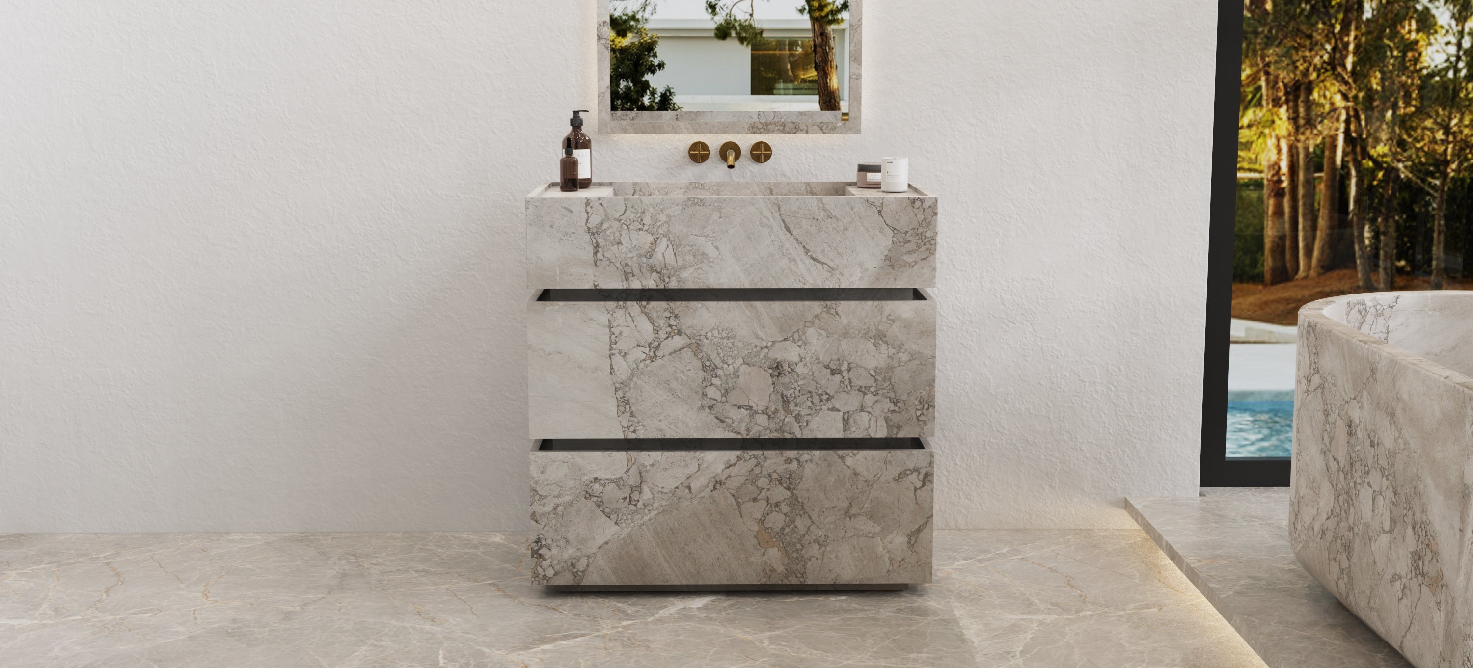 TAIWO FREE STANDING VANITY - CALACATTA EASSIT MARBLE