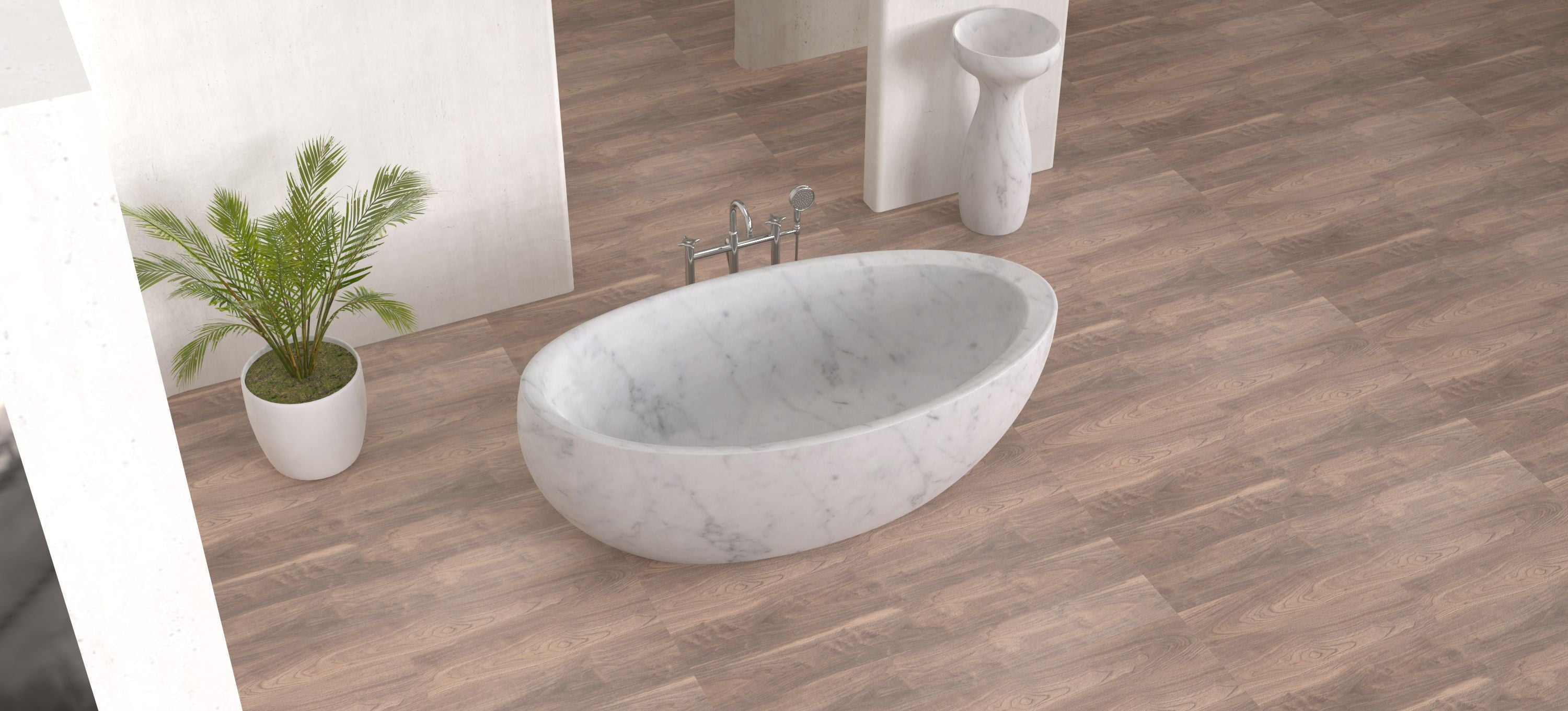 YUKA FREESTANDING SOAKING BATHTUB - CARARRA MARBLE