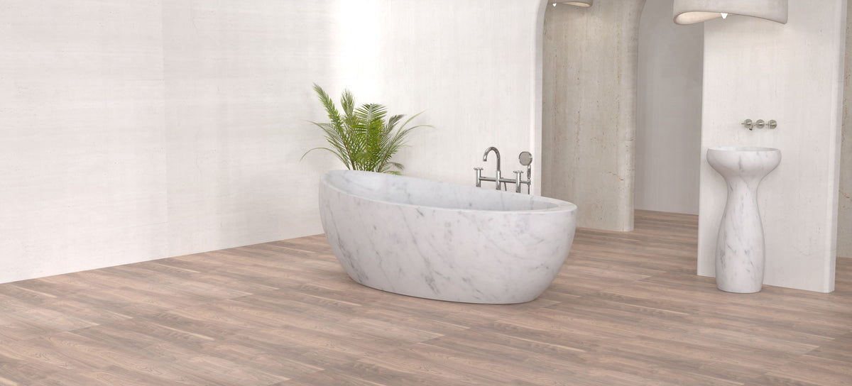 YUKA FREESTANDING SOAKING BATHTUB - CARARRA MARBLE