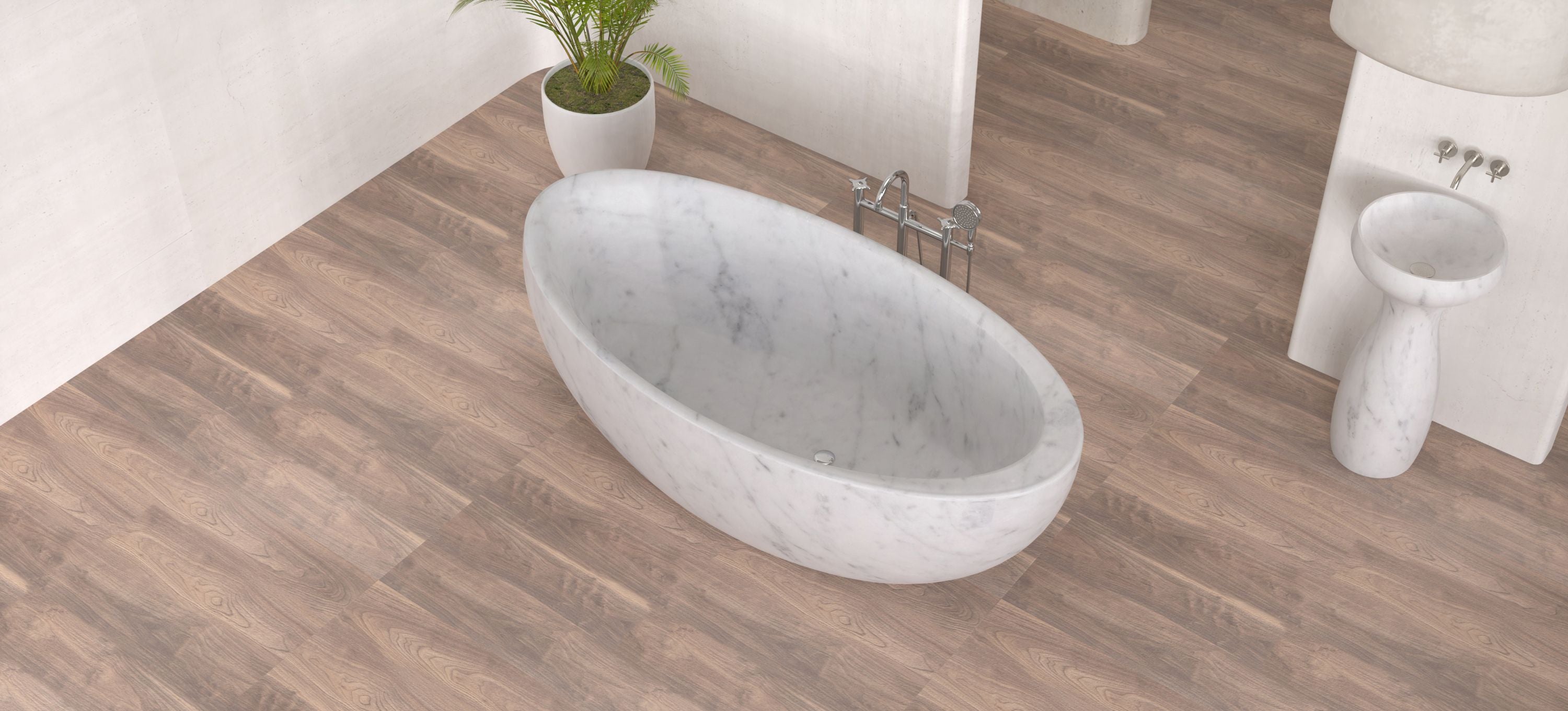 YUKA FREESTANDING SOAKING BATHTUB - CARARRA MARBLE