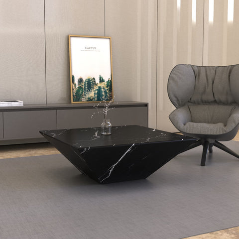 ATLAS CARVED COFFEE TABLE - NERO MARQUINA MARBLE