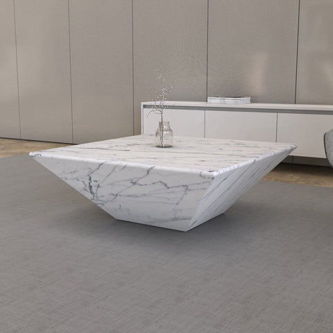 ATLAS CARVED COFFEE TABLE - CARARRA MARBLE