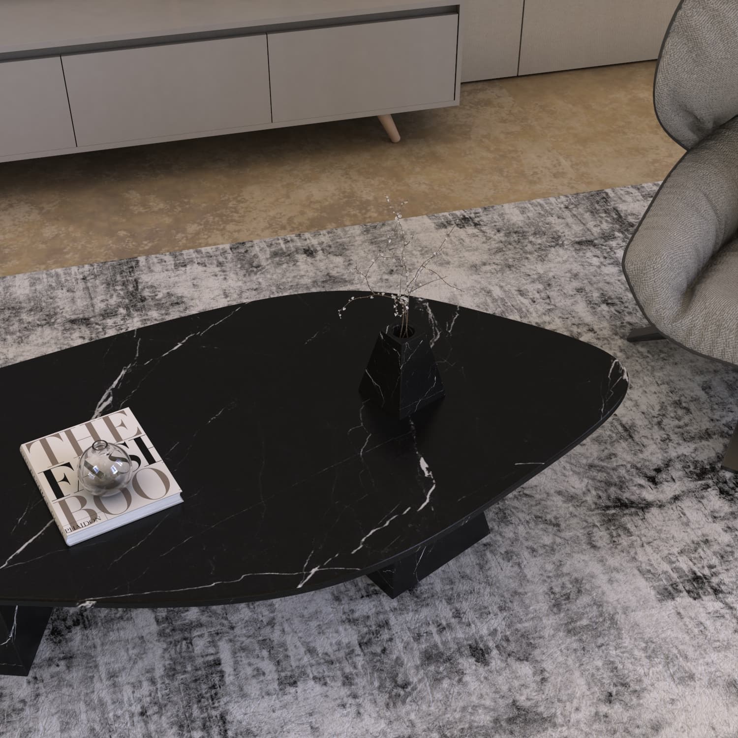 LOKI CARVED COFFEE TABLE - CUSTOM - NERO MARQUINA MARBLE