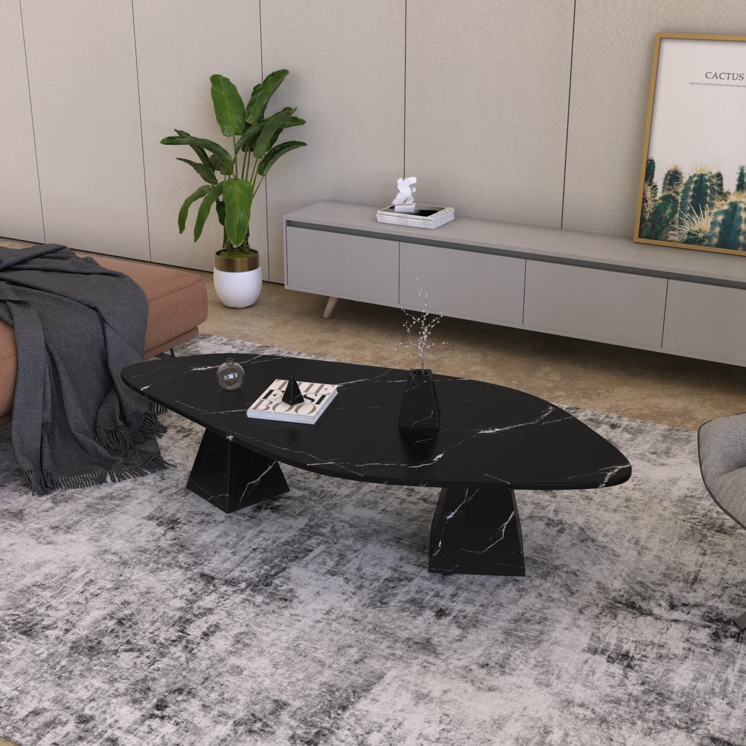 LOKI CARVED COFFEE TABLE - CUSTOM - NERO MARQUINA MARBLE