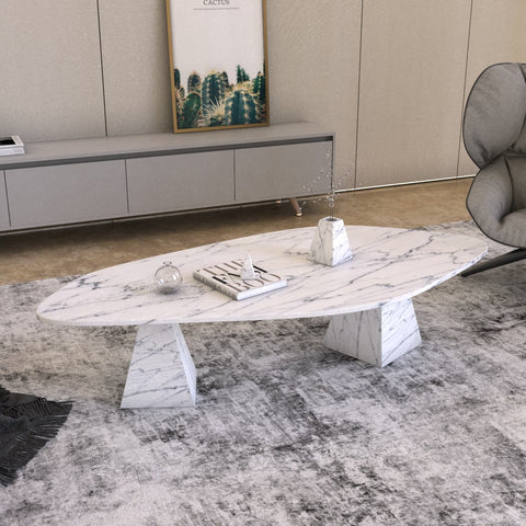 LOKI CARVED COFFEE TABLE - CUSTOM - CARARRA MARBLE