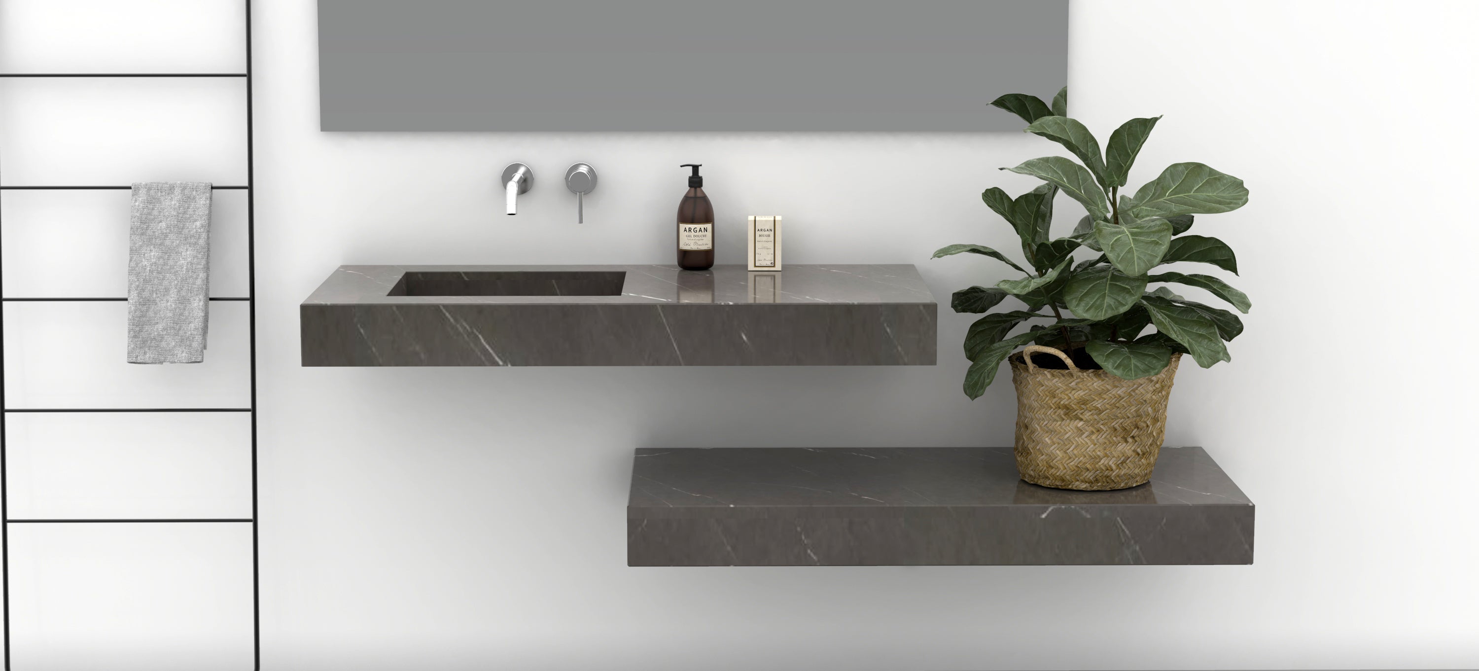 TACITA WALL MOUNT TROUGH SINK - PERLATO MARBLE