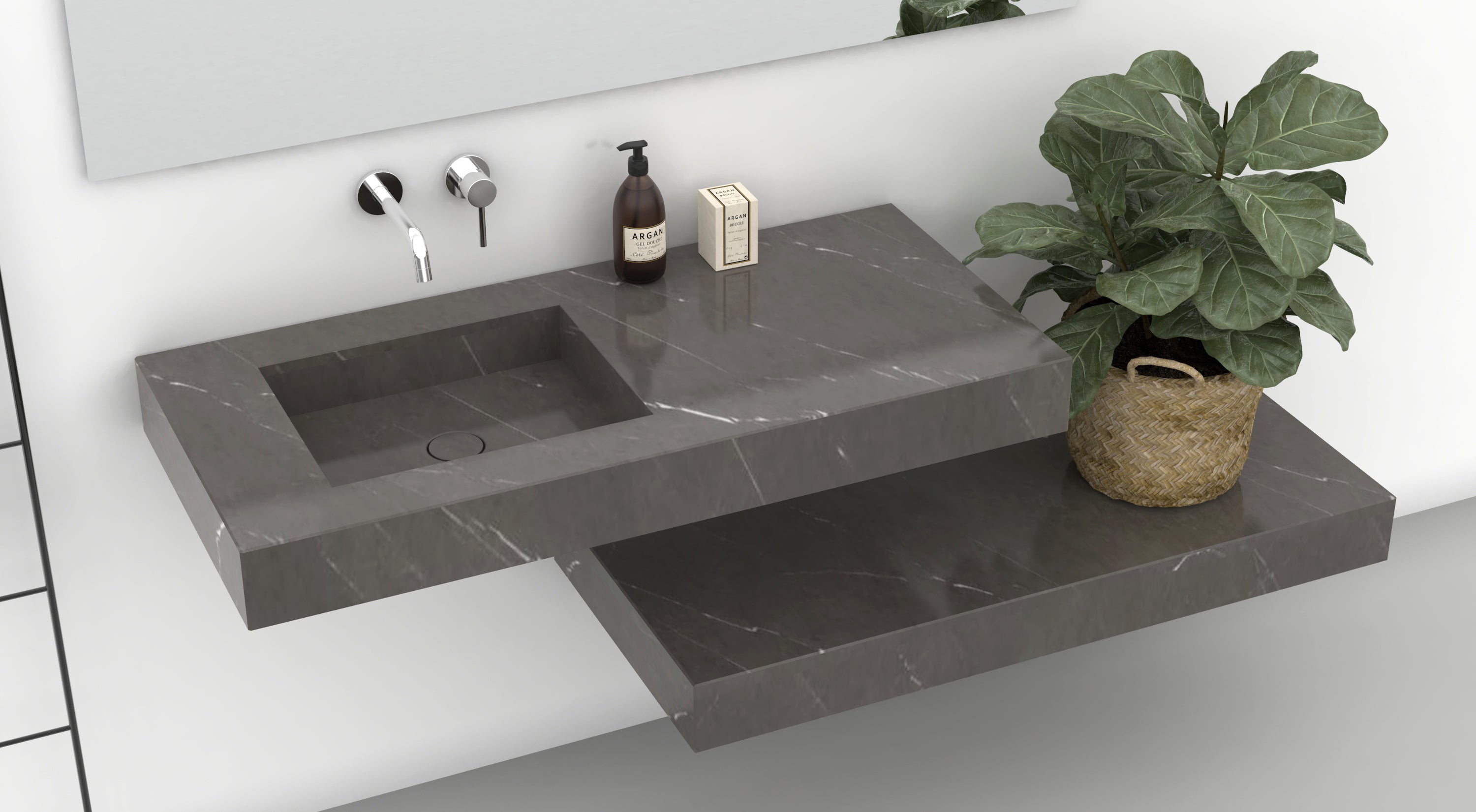 TACITA WALL MOUNT TROUGH SINK - PERLATO MARBLE