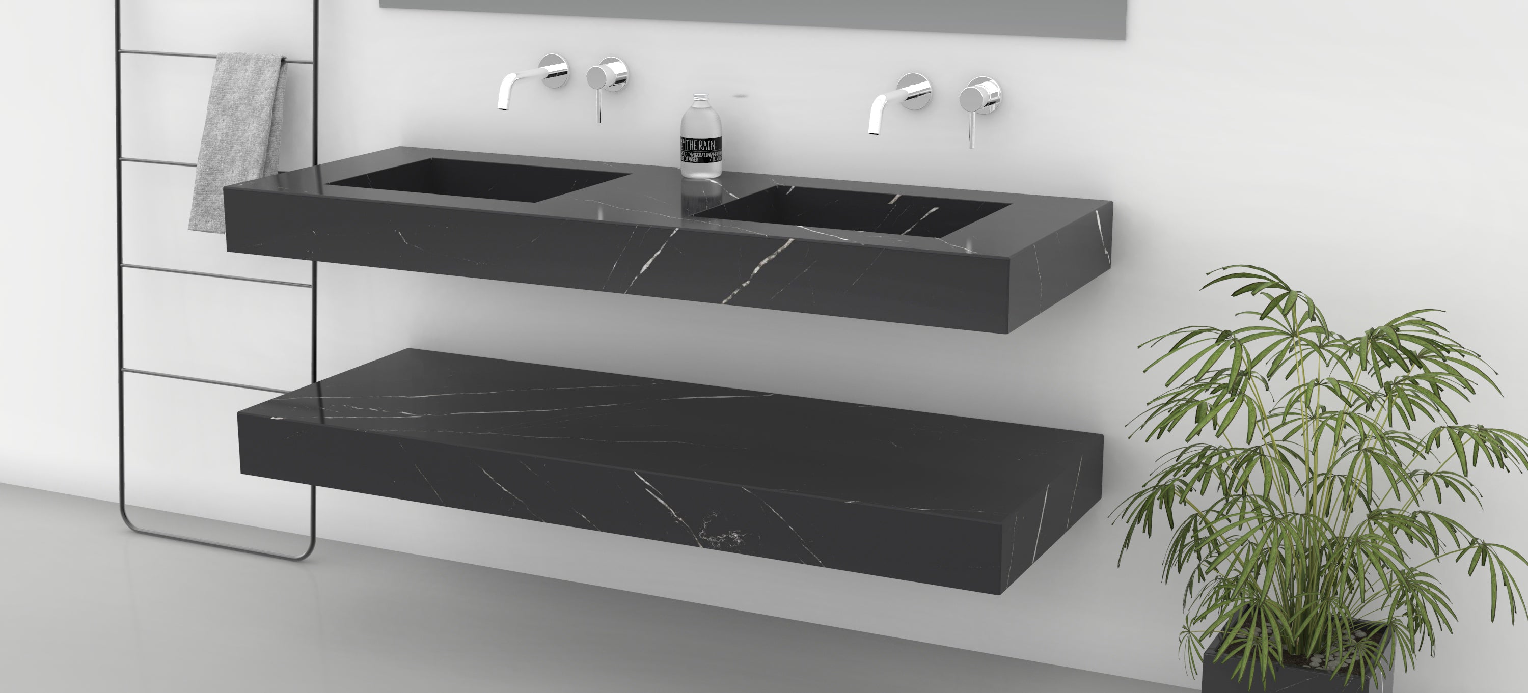 TAIPA WALL MOUNT TROUGH SINK - NERO MARQUINA MARBLE