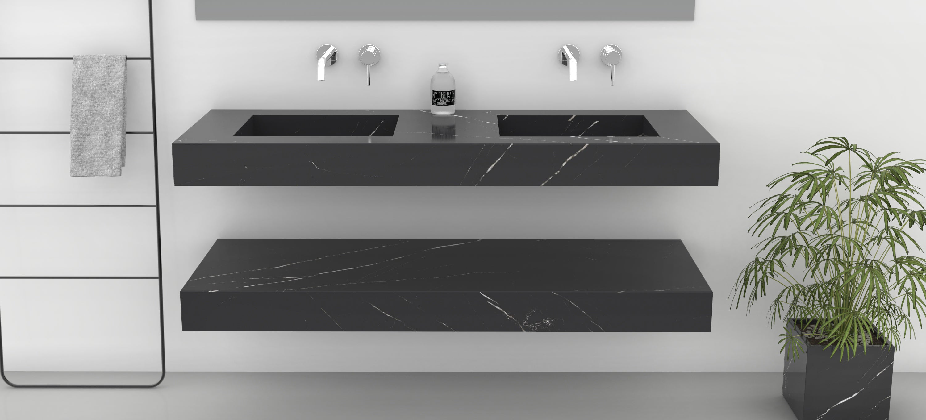 TAIPA WALL MOUNT TROUGH SINK - NERO MARQUINA MARBLE