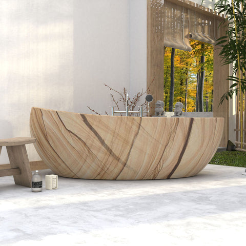 YUKA FREESTANDING SOAKING BATHTUB - SANDSTONE