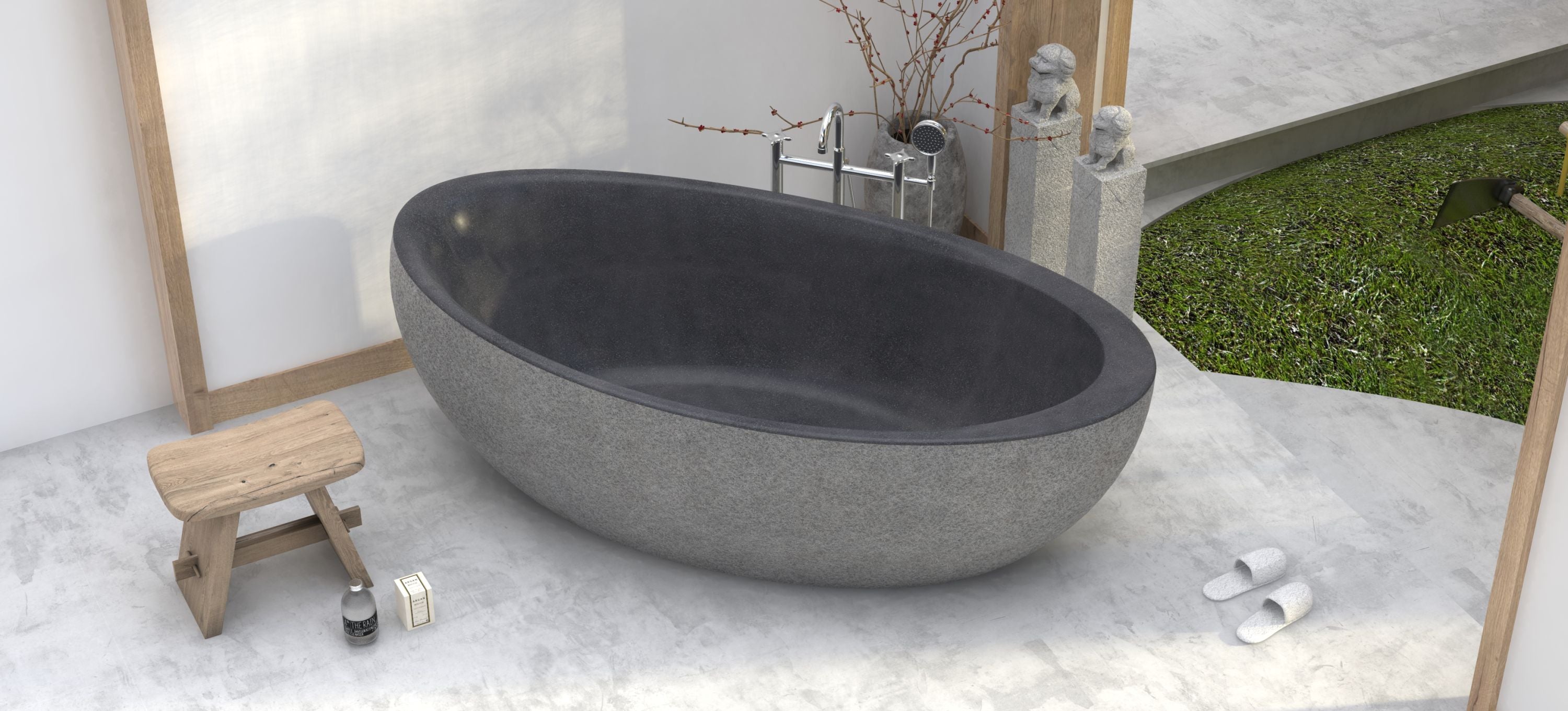 YUKA FREESTANDING SOAKING BATHTUB - NEROCO STONE