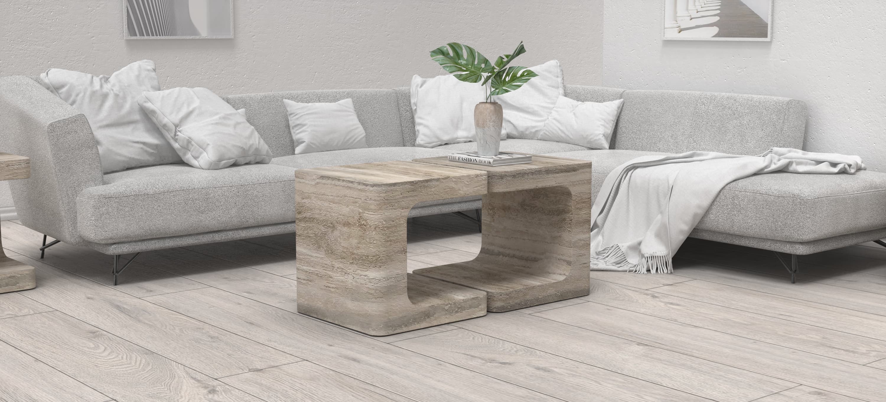 AFI CARVED COFFEE TABLE SET - TRAVERTINO ARGENTO