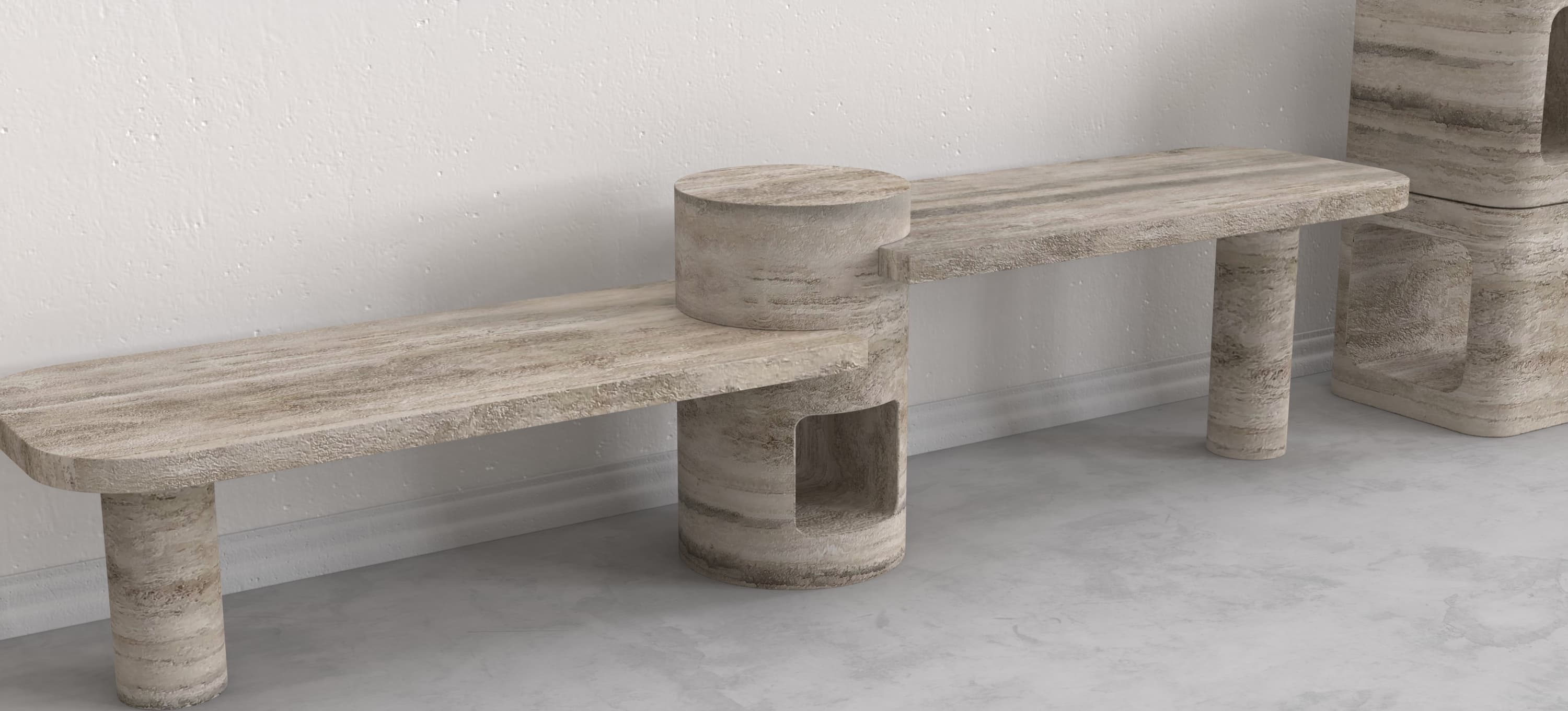 URANIA CARVED COFFEE TABLE - TRAVERTINO ARGENTO