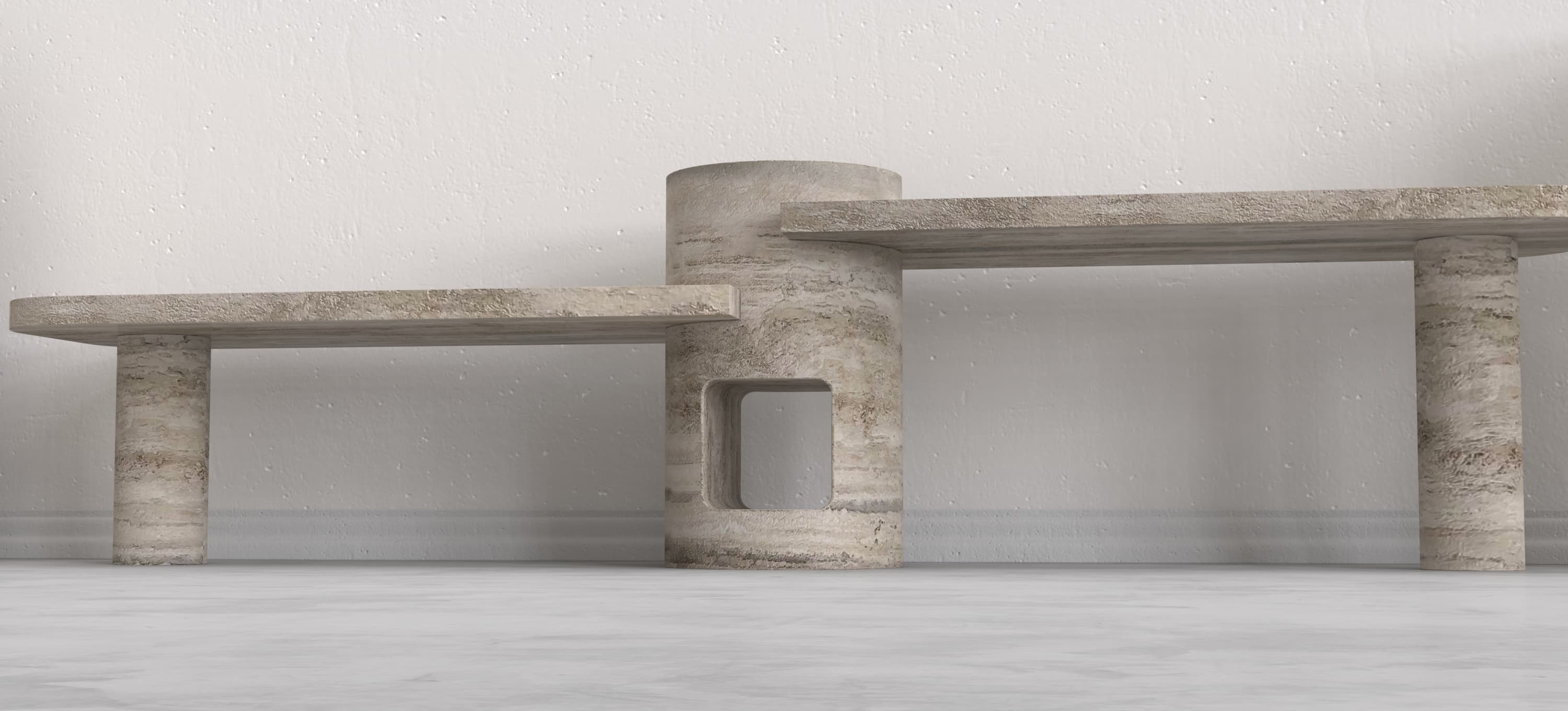 URANIA CARVED COFFEE TABLE - TRAVERTINO ARGENTO