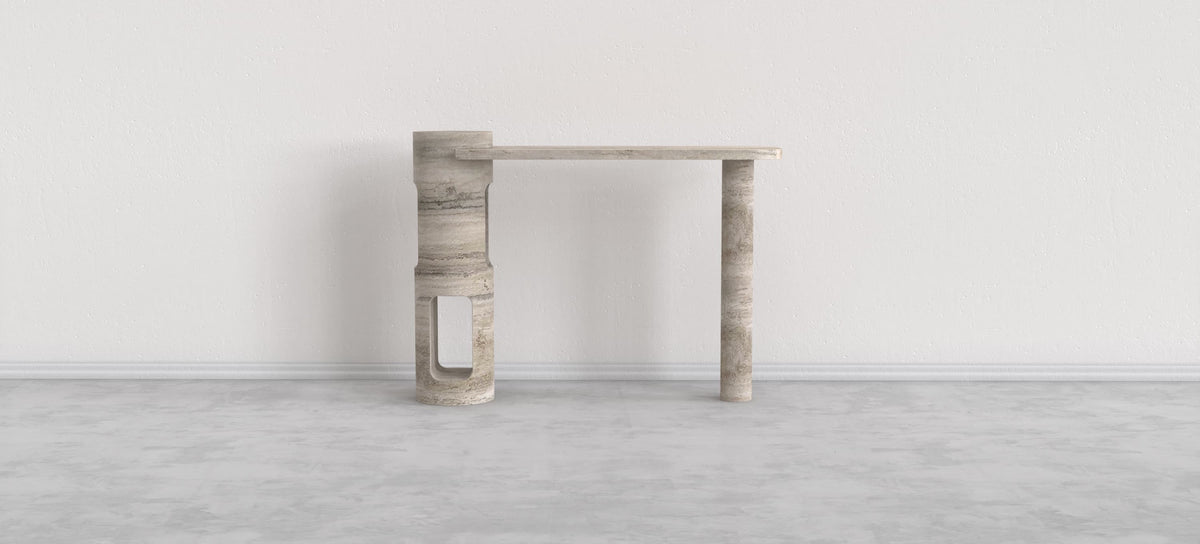 AGLAIA CARVED CONSOLE TABLE - TRAVERTINO ARGENTO