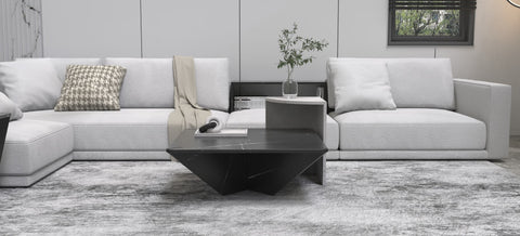 ARES COFFEE TABLE + MUSES SIDE TABLE - NERO MARQUINA+CARARRA MARBLE