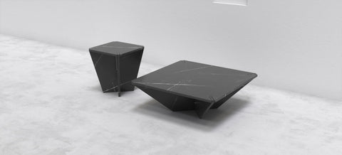 ARES CARVED COFFEE TABLE SET -  NERO MARQUINA MARBLE