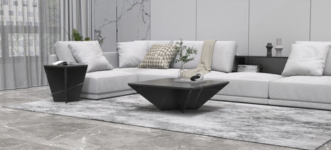 ARES CARVED COFFEE TABLE SET -  NERO MARQUINA MARBLE