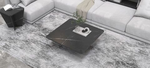 ARES CARVED COFFEE TABLE SET -  NERO MARQUINA MARBLE