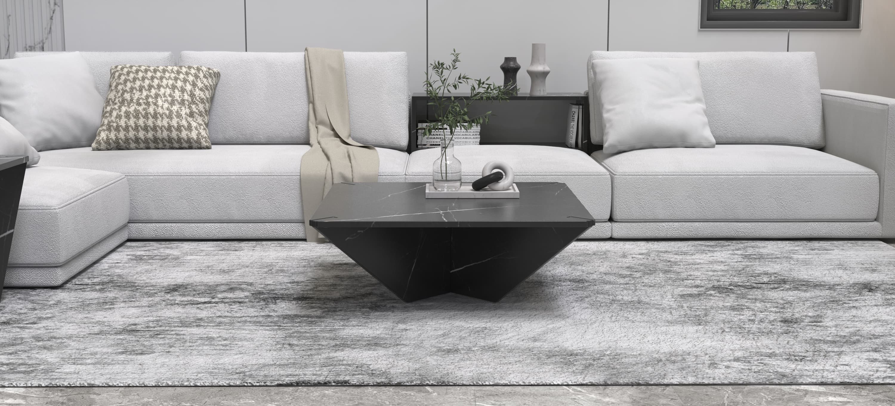 ARES CARVED COFFEE TABLE  - NERO MARQUINA MARBLE