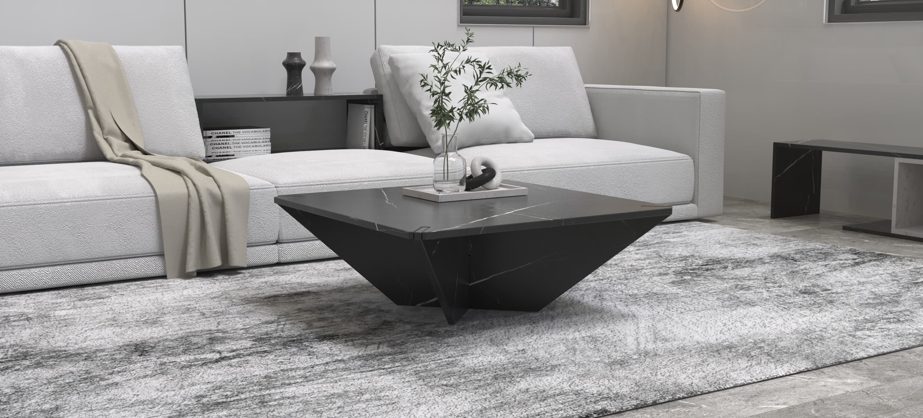 ARES CARVED COFFEE TABLE  - NERO MARQUINA MARBLE