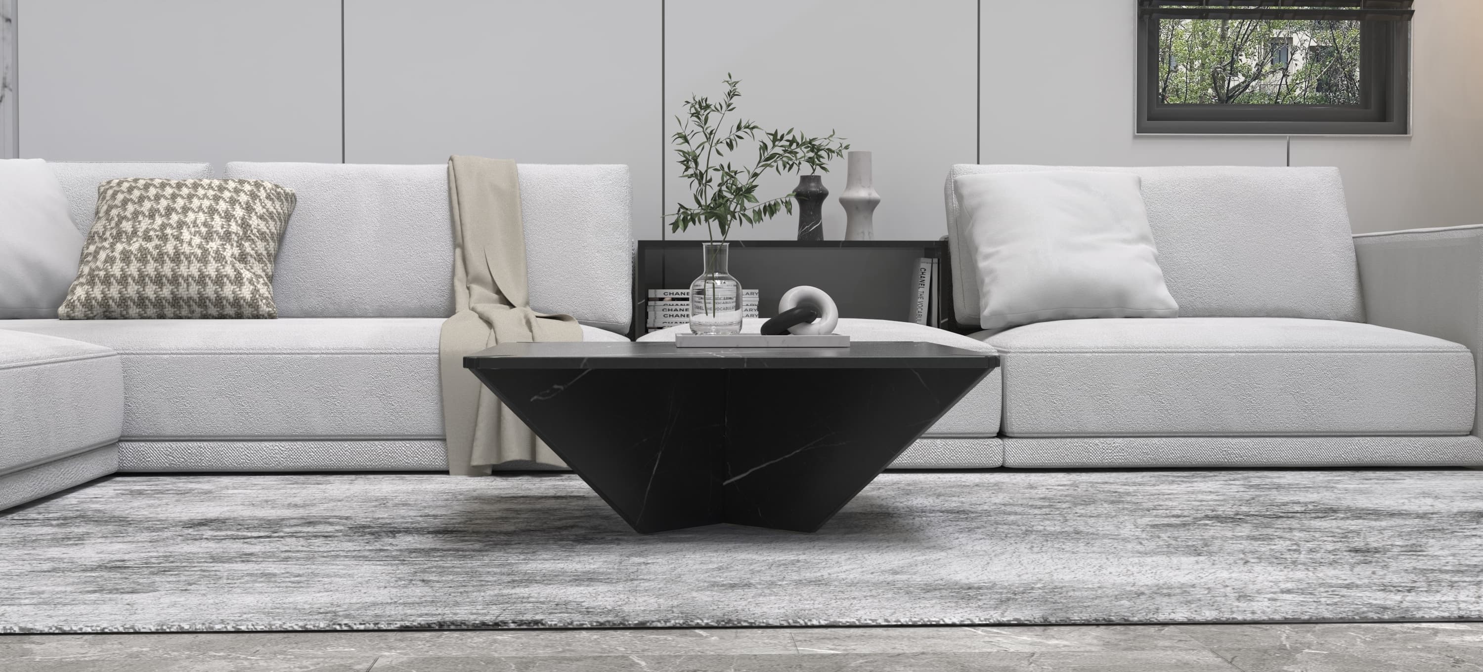 ARES CARVED COFFEE TABLE  - NERO MARQUINA MARBLE