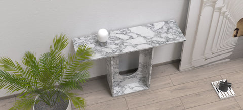 ALECTO CARVED CONSOLE TABLE - ARABESCATO MARBLE