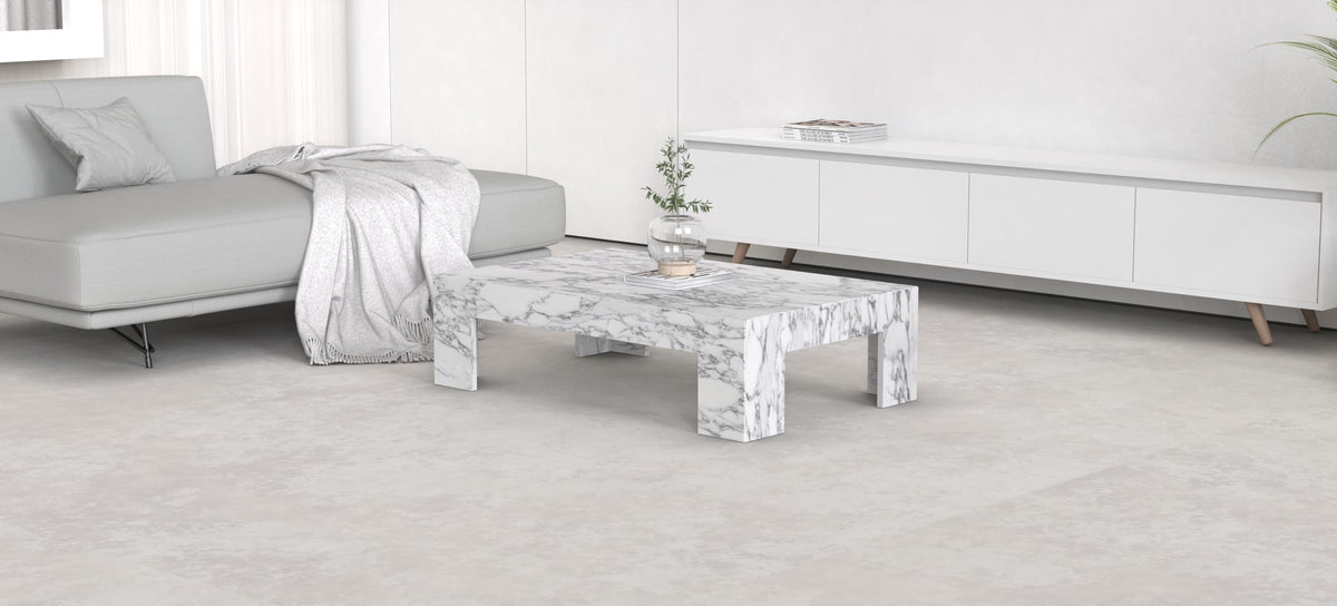 ALVIS CARVED COFFEE TABLE - ARABESCATO MARBLE