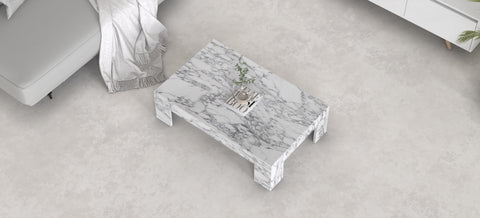 ALVIS CARVED COFFEE TABLE - ARABESCATO MARBLE