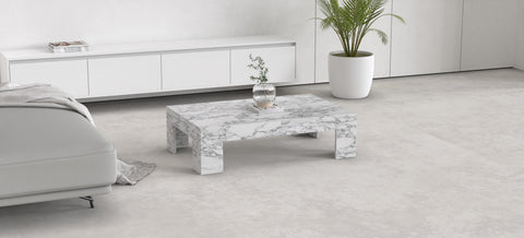 ALVIS CARVED COFFEE TABLE - ARABESCATO MARBLE