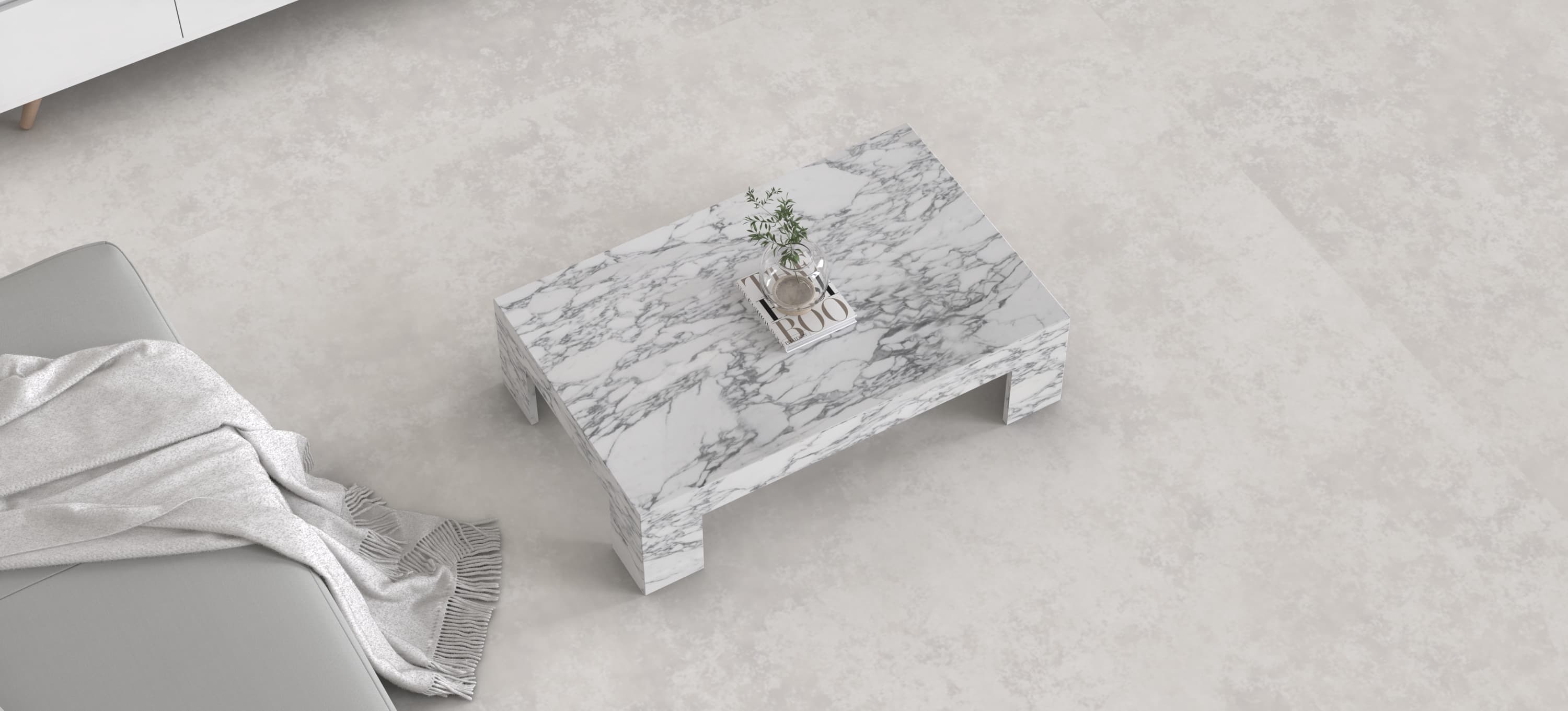 ALVIS CARVED COFFEE TABLE - ARABESCATO MARBLE