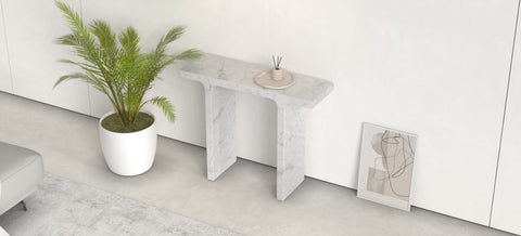 PHOEBE CARVED CONSOLE TABLE - CARARRA MARBLE