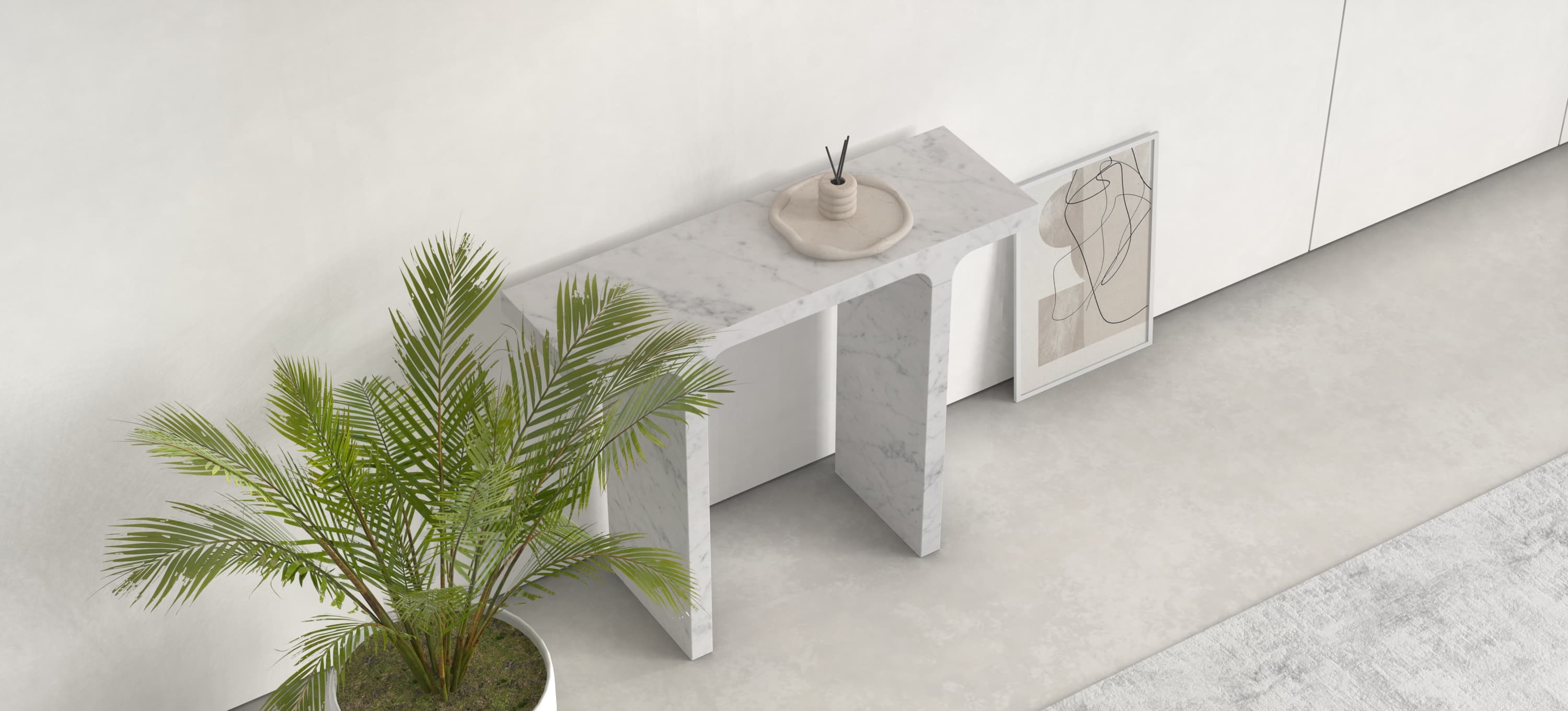 PHOEBE CARVED CONSOLE TABLE - CARARRA MARBLE