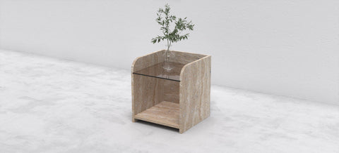 AUGUR CARVED SIDE TABLE - TRAVERTINO ROMANO