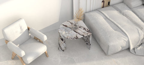 ATHENA CARVED SIDE TABLE - CALACATTA MARBLE