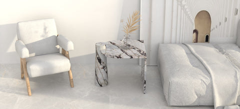 ATHENA CARVED SIDE TABLE - CALACATTA MARBLE