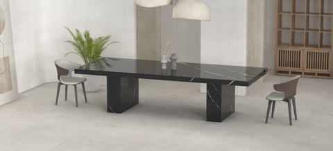 CERES CARVED DINING TABLE - NERO MARQUINA MARBLE