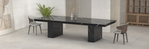 CERES CARVED DINING TABLE - NERO MARQUINA MARBLE