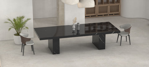 CERES CARVED DINING TABLE - NERO MARQUINA MARBLE