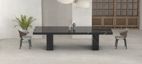 CERES CARVED DINING TABLE - NERO MARQUINA MARBLE