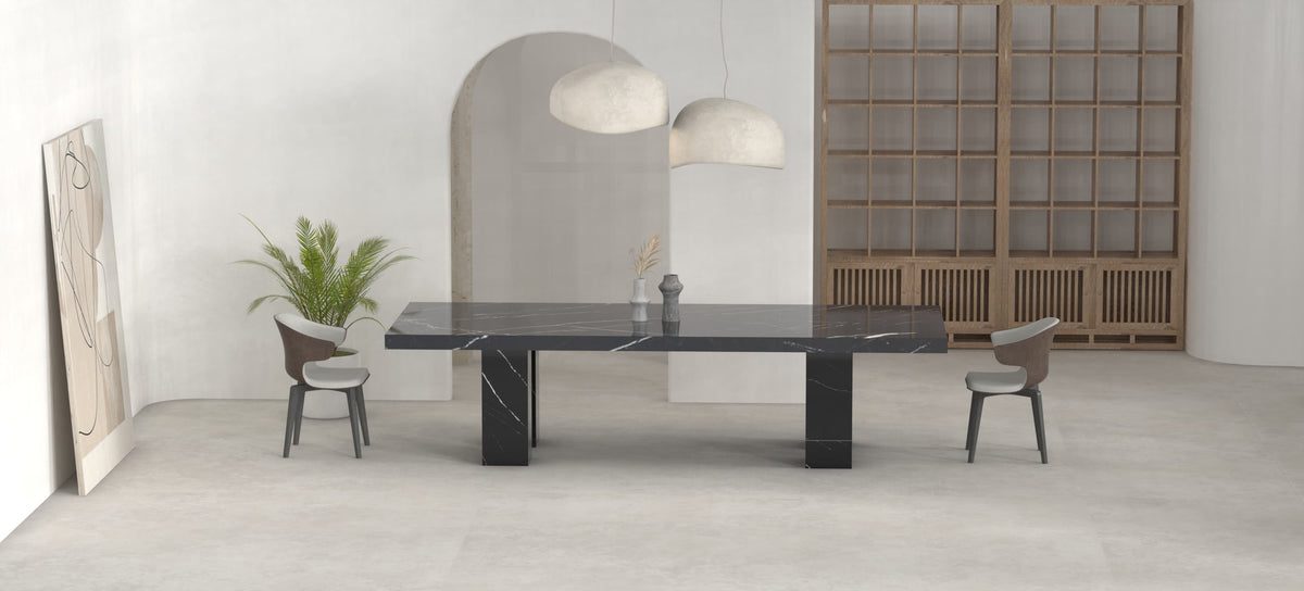 DEMETER CARVED DINING TABLE - PORTORO MARBLE