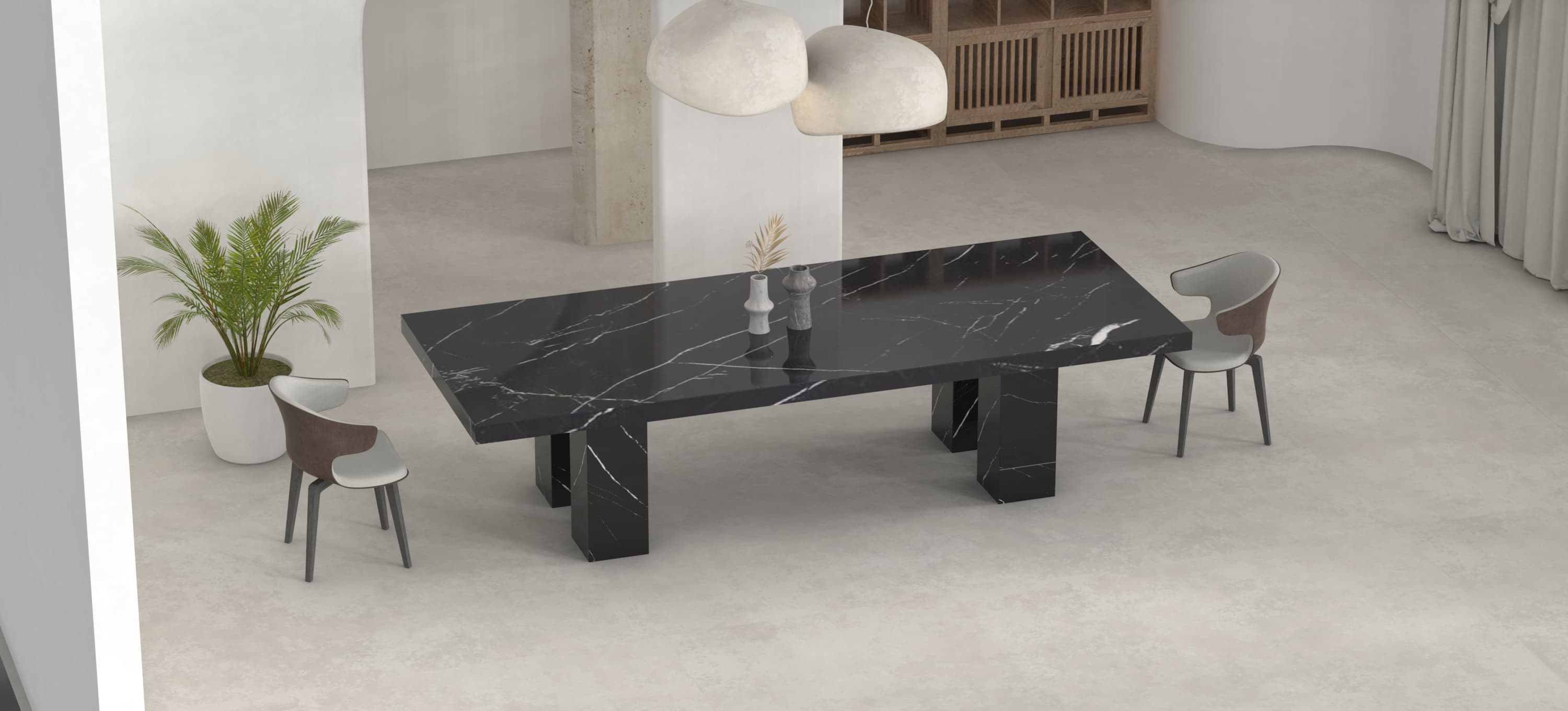 DEMETER CARVED DINING TABLE - PORTORO MARBLE