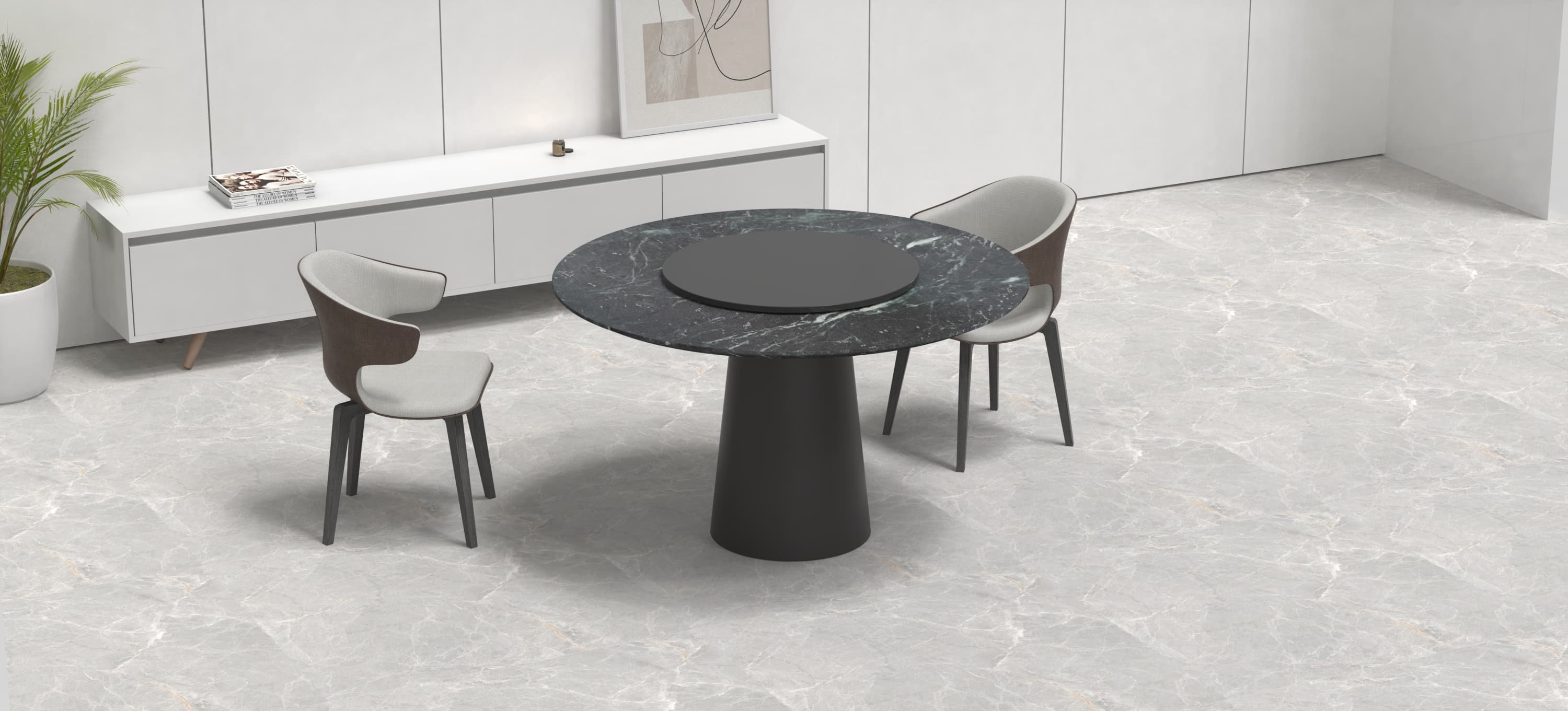 APOLLO CARVED DINING TABLE - VERDERIO MARBLE