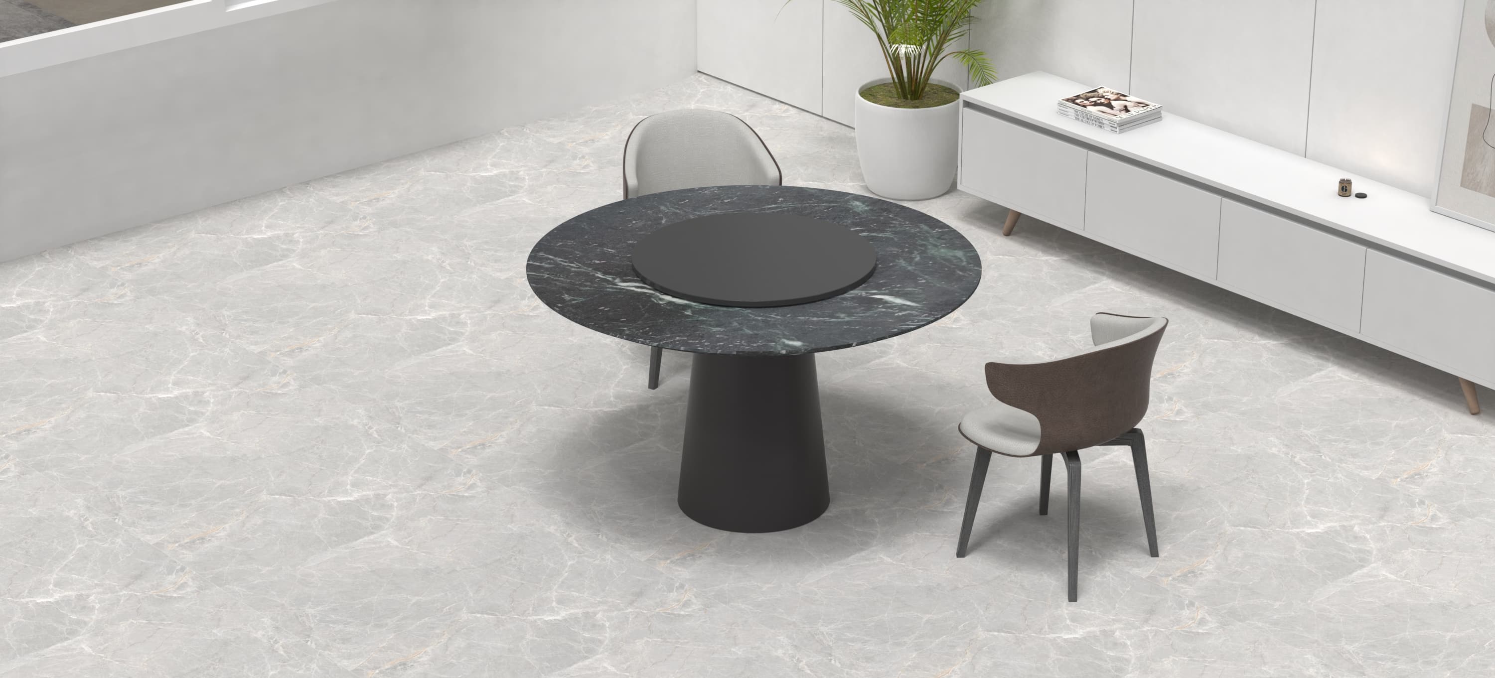 APOLLO CARVED DINING TABLE - VERDERIO MARBLE