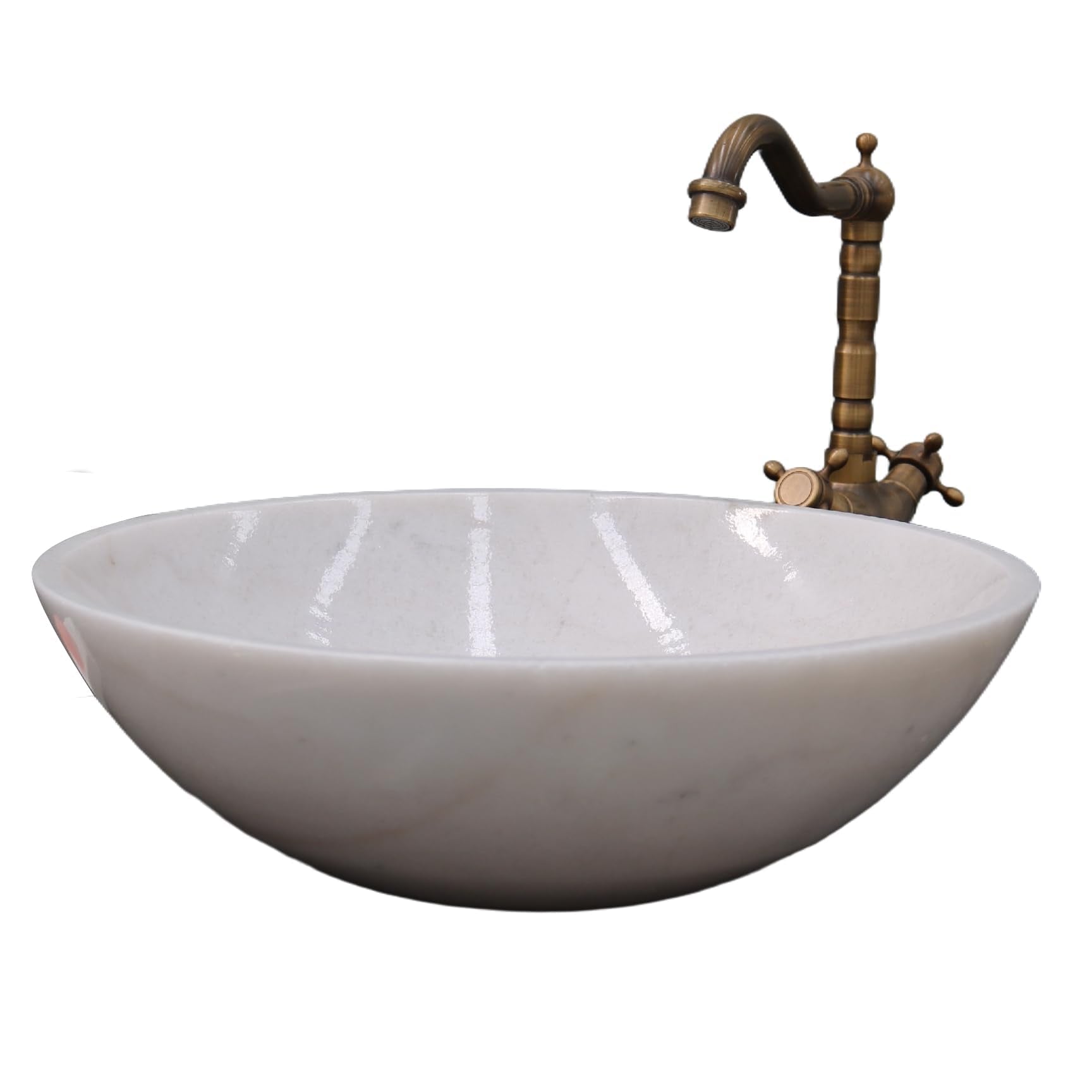 Stone Bathroom Sink 17inch White Round Shape Vessel Bowl Polished Finished basin (White)